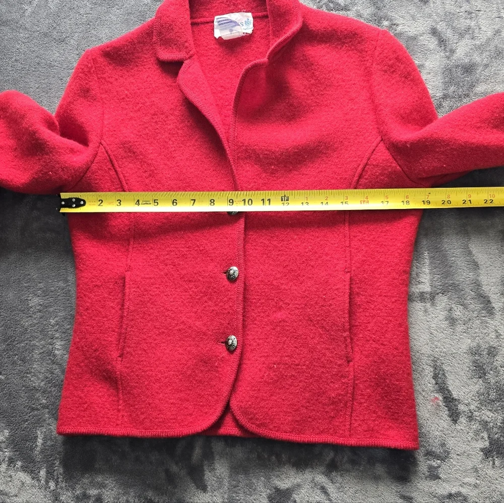Dean Of Scotland 100% Wool Red Sweater Coat Size Medium - Picture 9 of 12